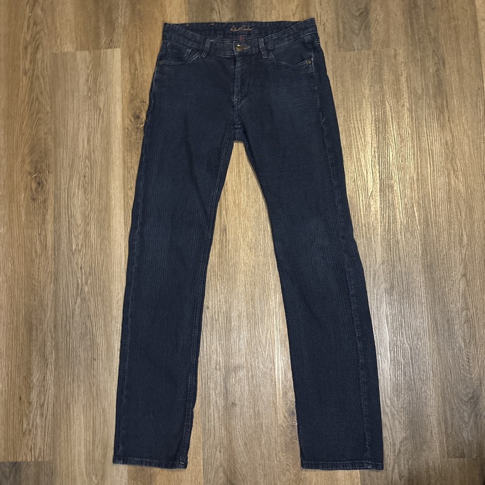 Robert Graham Slim Jim Jeans Mens‎ 30x33 Dark Blue Stripe Denim 5 Pocket Preppy
